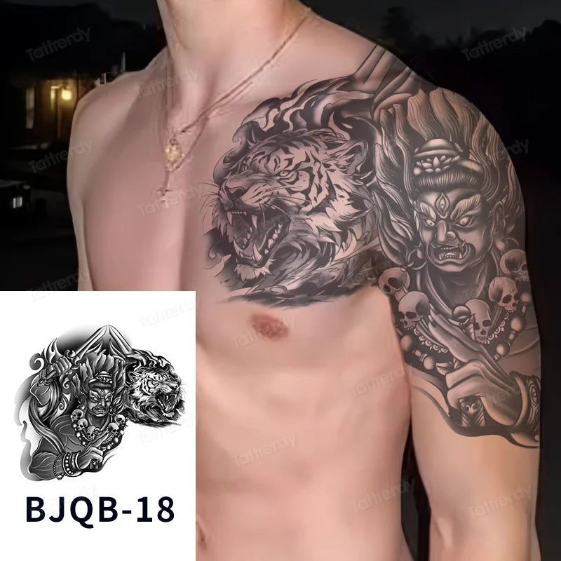 Men Super Large Chest Temporary Tattoo Stickers Full Arm Sleeve Body Art Muscle Adult Tattoo Waterproof Totem Tribal Dragon