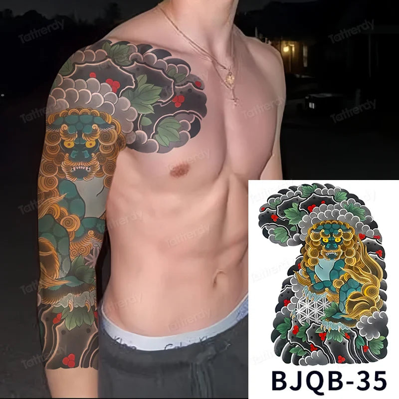 Men Super Large Chest Temporary Tattoo Stickers Full Arm Sleeve Body Art Muscle Adult Tattoo Waterproof Totem Tribal Dragon