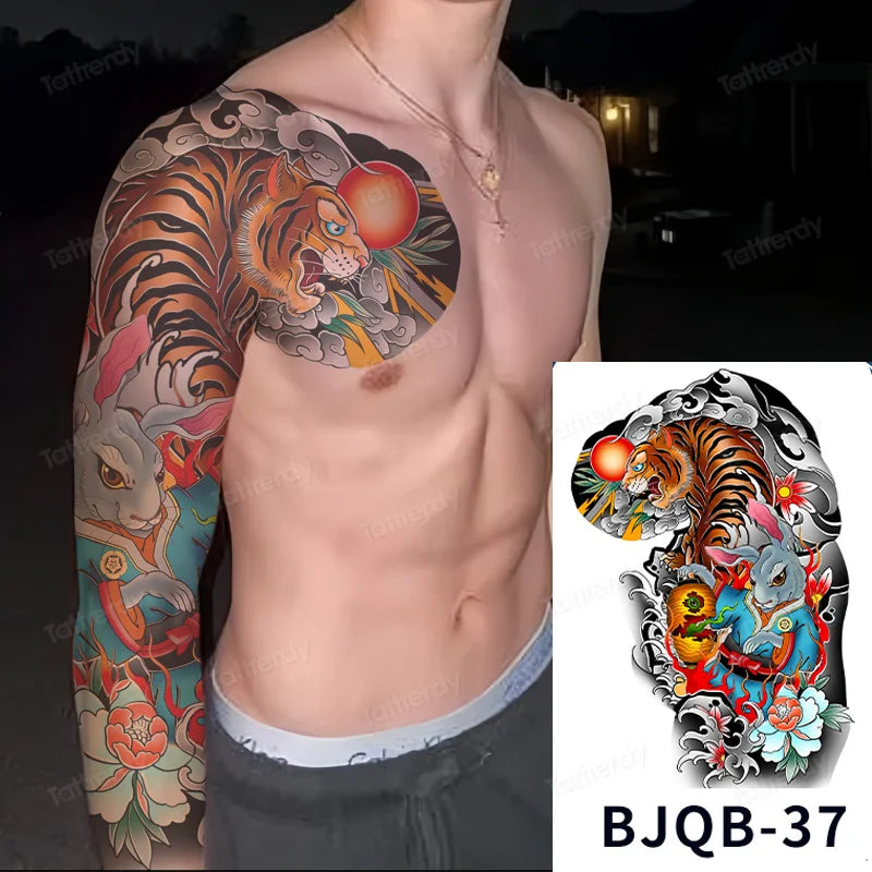 Men Super Large Chest Temporary Tattoo Stickers Full Arm Sleeve Body Art Muscle Adult Tattoo Waterproof Totem Tribal Dragon