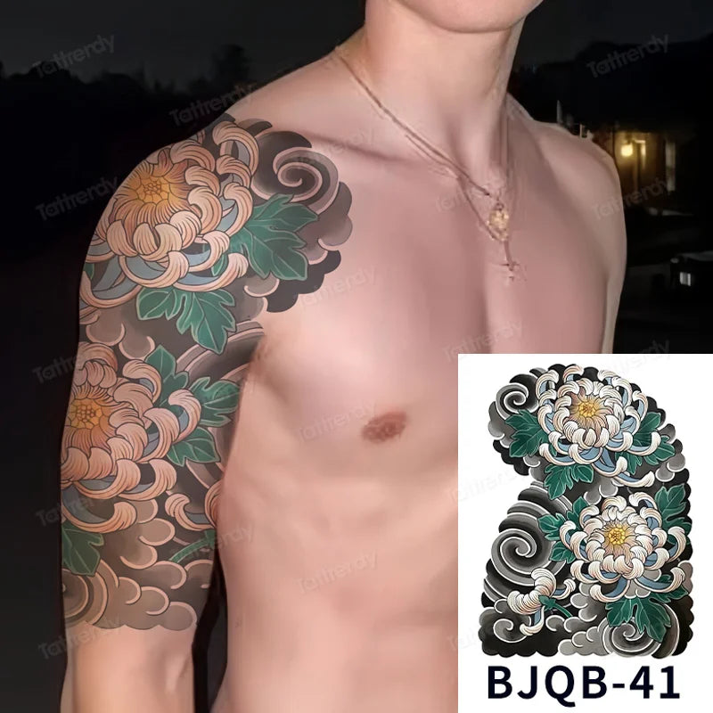 Men Super Large Chest Temporary Tattoo Stickers Full Arm Sleeve Body Art Muscle Adult Tattoo Waterproof Totem Tribal Dragon