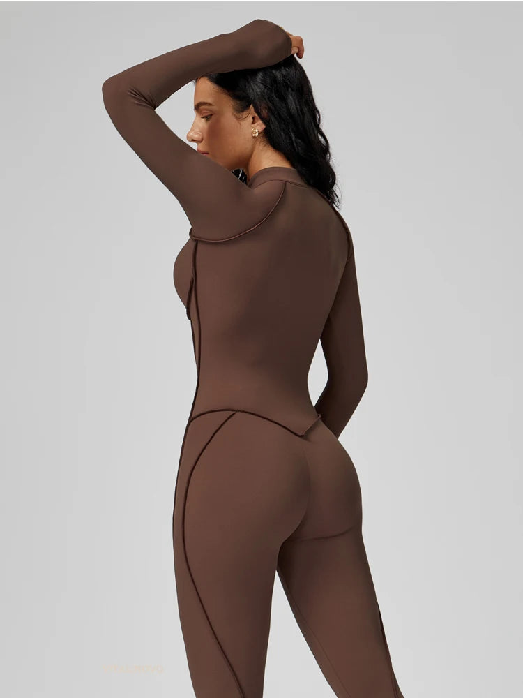 VITALINOVO Womens Running Onesie Athletic Romper Pants Long Sleeve Zip Up Hiking Outfits One Piece Workout Bodycon Jumpsuits