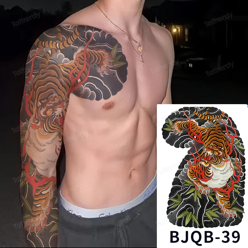 Men Super Large Chest Temporary Tattoo Stickers Full Arm Sleeve Body Art Muscle Adult Tattoo Waterproof Totem Tribal Dragon