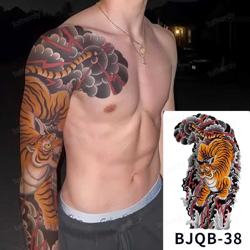 Men Super Large Chest Temporary Tattoo Stickers Full Arm Sleeve Body Art Muscle Adult Tattoo Waterproof Totem Tribal Dragon
