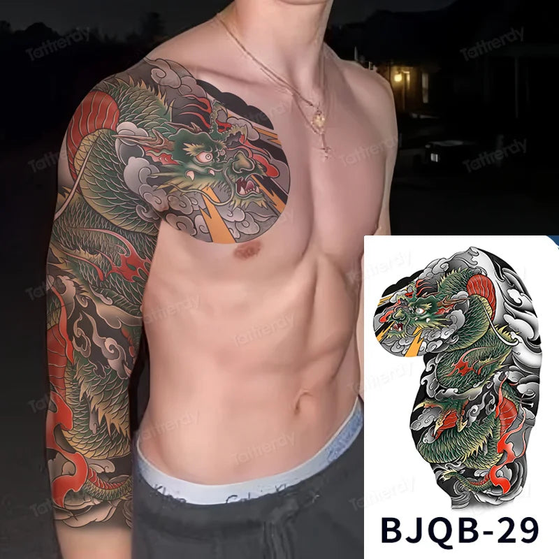 Men Super Large Chest Temporary Tattoo Stickers Full Arm Sleeve Body Art Muscle Adult Tattoo Waterproof Totem Tribal Dragon