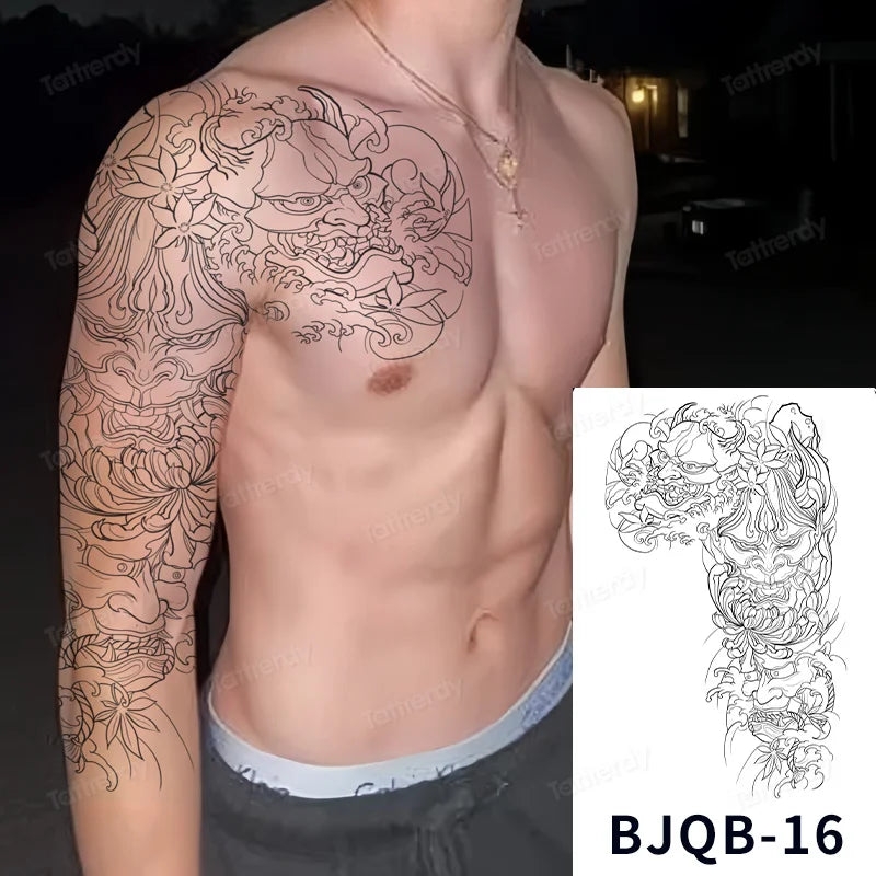 Men Super Large Chest Temporary Tattoo Stickers Full Arm Sleeve Body Art Muscle Adult Tattoo Waterproof Totem Tribal Dragon
