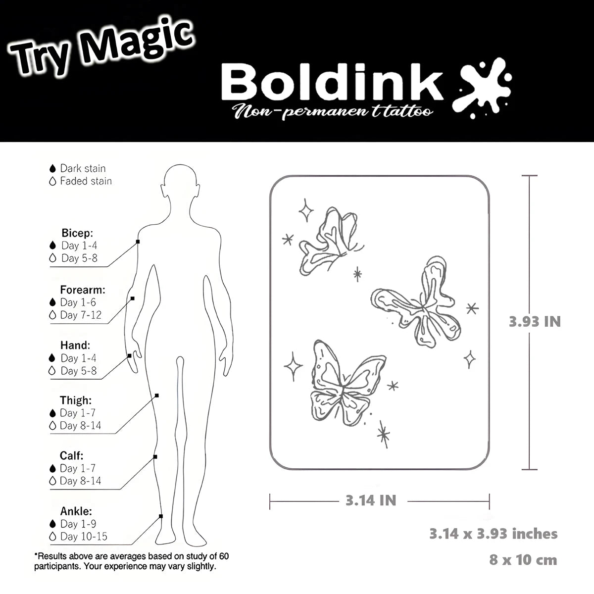 Butterflies Temporary Tattoo,Lasts To 15 Days New Technology Magic Waterproof Semi Permanent Sticker.