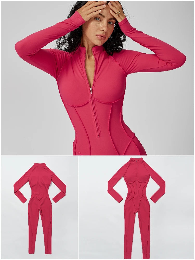 VITALINOVO Womens Running Onesie Athletic Romper Pants Long Sleeve Zip Up Hiking Outfits One Piece Workout Bodycon Jumpsuits
