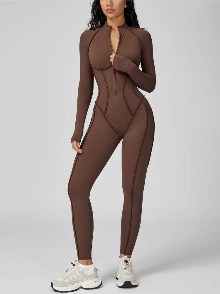 VITALINOVO Womens Running Onesie Athletic Romper Pants Long Sleeve Zip Up Hiking Outfits One Piece Workout Bodycon Jumpsuits