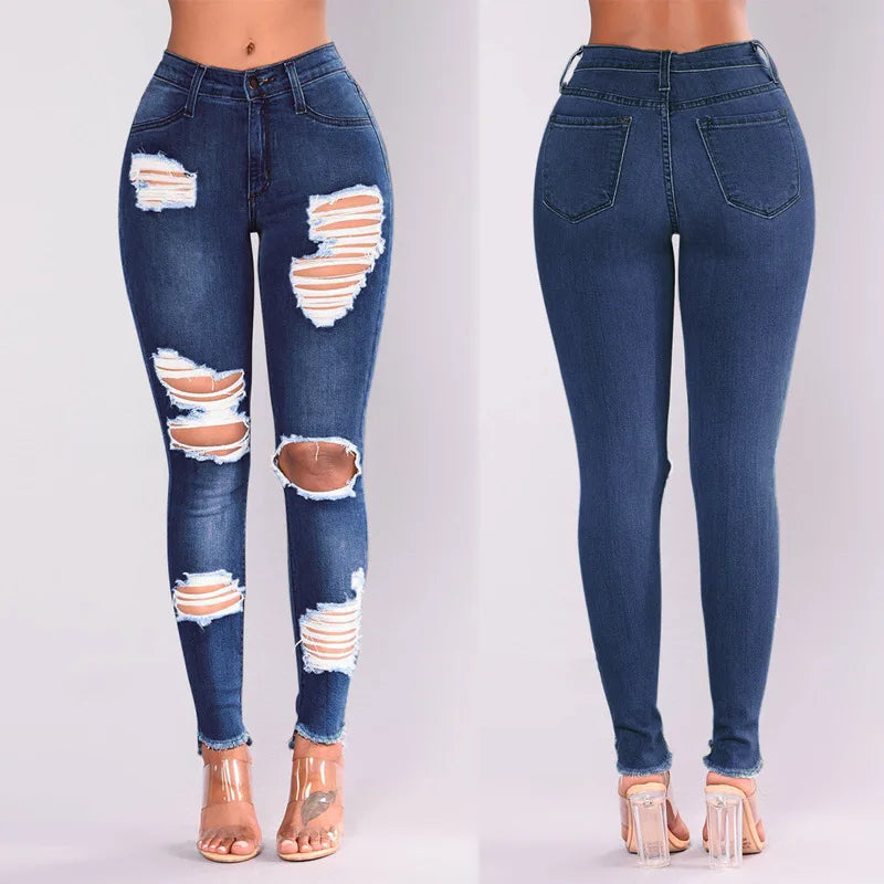 2022 heißer Verkauf Zerrissene Jeans Für Frauen Mode Schlank Stretch Denim Bleistift Hosen Straße Hipster Hosen Casual Weibliche Kleidung