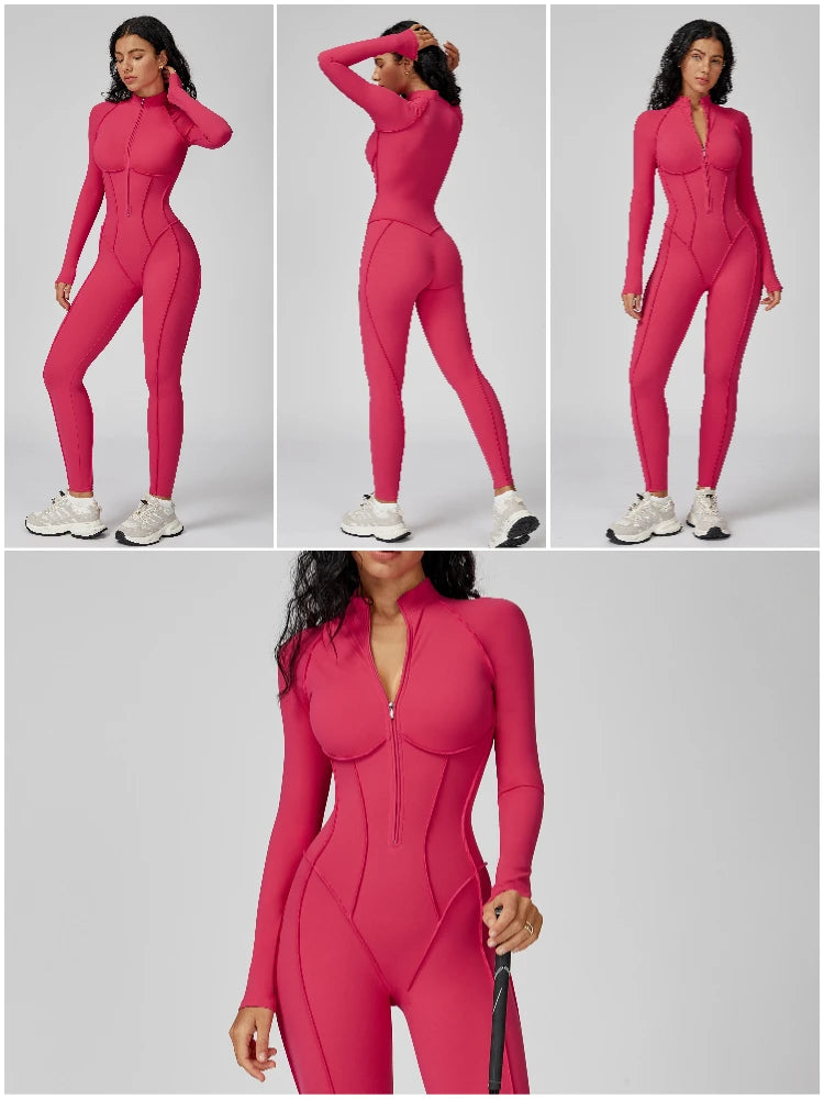 VITALINOVO Womens Running Onesie Athletic Romper Pants Long Sleeve Zip Up Hiking Outfits One Piece Workout Bodycon Jumpsuits