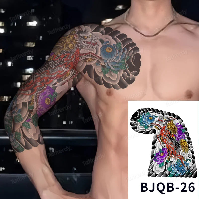 Men Super Large Chest Temporary Tattoo Stickers Full Arm Sleeve Body Art Muscle Adult Tattoo Waterproof Totem Tribal Dragon