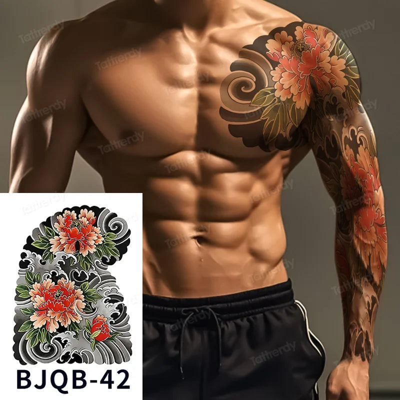 Men Super Large Chest Temporary Tattoo Stickers Full Arm Sleeve Body Art Muscle Adult Tattoo Waterproof Totem Tribal Dragon
