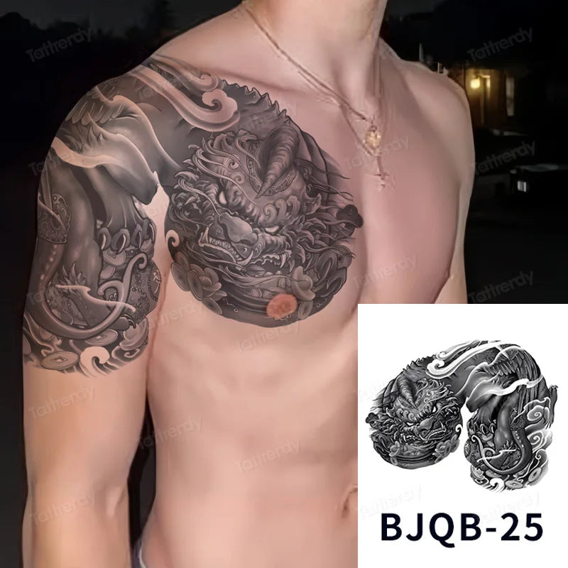 Men Super Large Chest Temporary Tattoo Stickers Full Arm Sleeve Body Art Muscle Adult Tattoo Waterproof Totem Tribal Dragon
