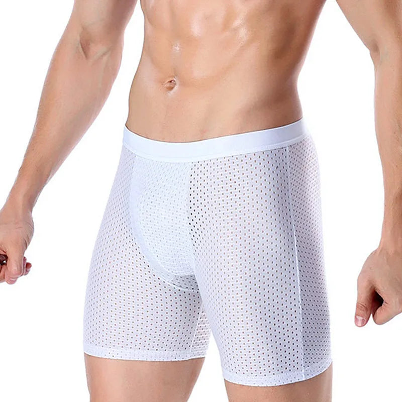 Boxers Briefs Man Ice Silk Shorts Underpants Male Large Size Men's Mesh Panties Breathable Long Boxer For Men Underwear