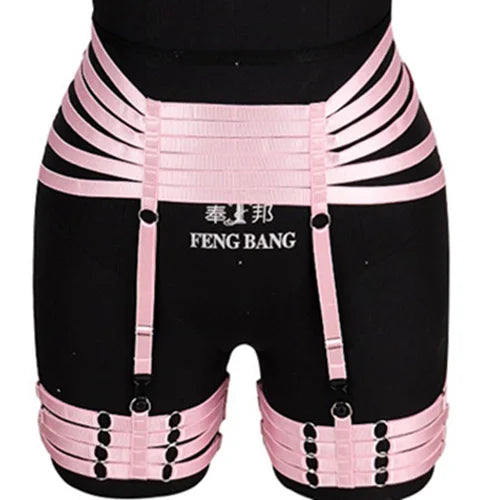 Woman Leg Harness Garter Belt Top Neck Body Cage Open Chest Bra Adjust Bondage Lingerie Punk Goth Sexy Body Harness Set