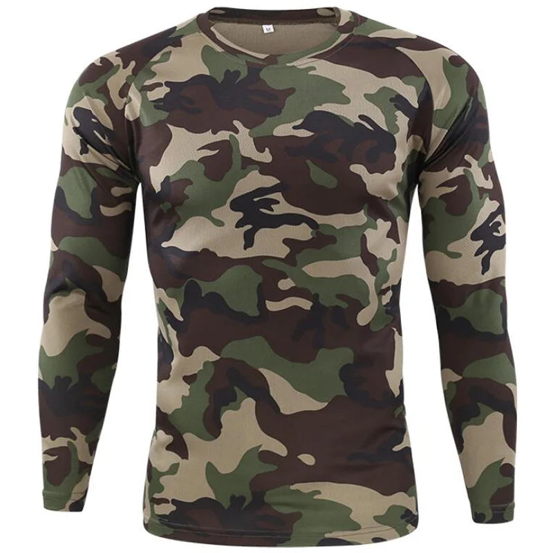 New Long Sleeve T shirts Men Outdoor Tactical Training Camouflage T-shirt Quick Dry Camo Tshirt Hunting Hiking Camping Tee Shirt