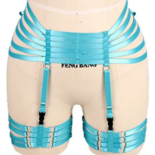 Woman Leg Harness Garter Belt Top Neck Body Cage Open Chest Bra Adjust Bondage Lingerie Punk Goth Sexy Body Harness Set