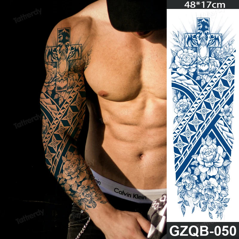 Full Arm Sleeve Temporary Tattoos Juice Ink Lasting Semi Permanent Body Art Sexy Large Fake Tattoo for Men Women Adult Beauty