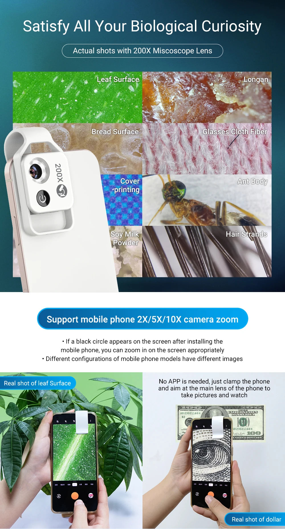 APEXEL 200X Microscope Lens for Mobile Phone Macro Lens with CPL Filter LED Light HD Camera Magnifying Lens Phone Accessories