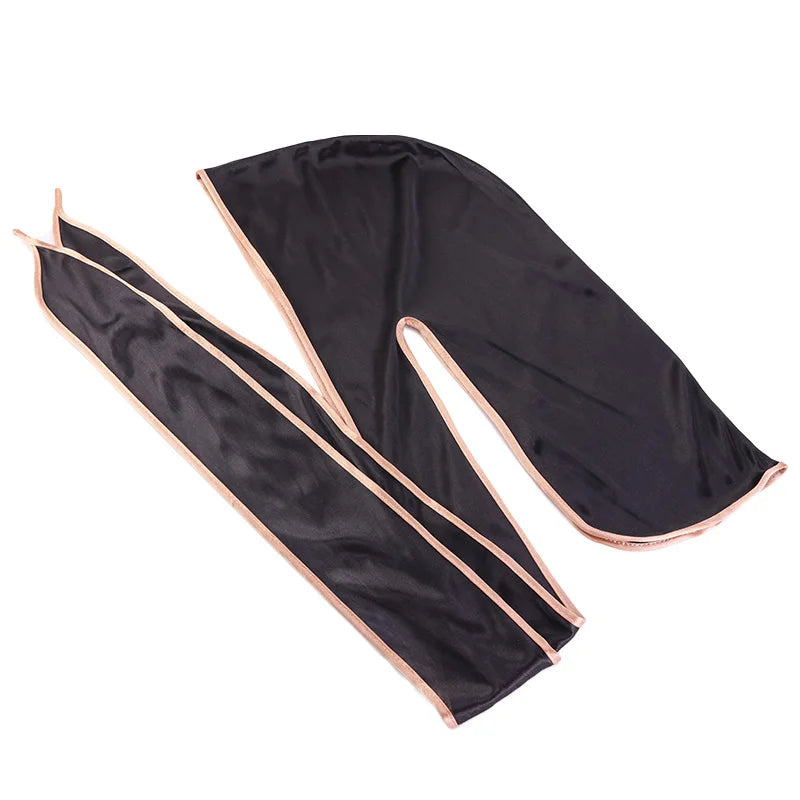 Durag mit langem Schwanz, seidiger Schal, muslimischer Doo Rag, Piratenhut, Durag, Chemo-Mütze, Totenkopfhut, Turban-Haarband, Bandanas, 18 Farben zur Auswahl