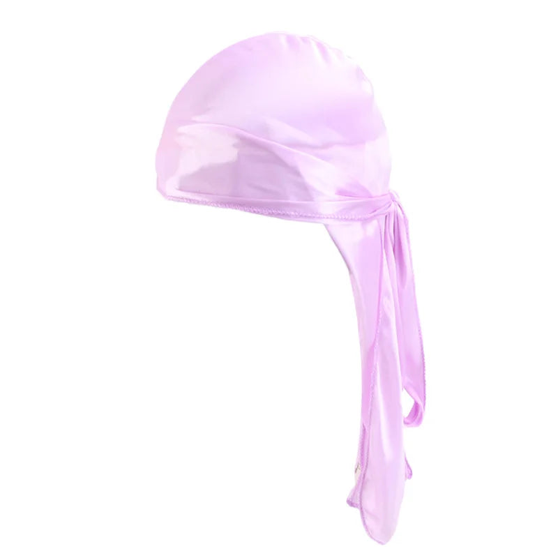 Durag mit langem Schwanz, seidiger Schal, muslimischer Doo Rag, Piratenhut, Durag, Chemo-Mütze, Totenkopfhut, Turban-Haarband, Bandanas, 18 Farben zur Auswahl
