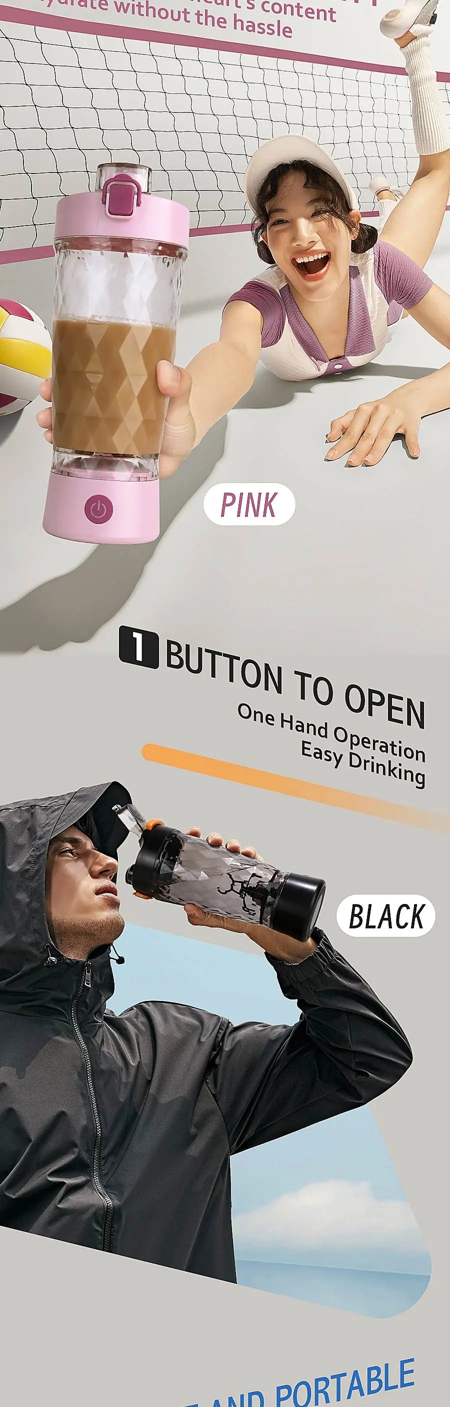 650 ml elektrischer Proteinpulver-Mischbecher, automatischer Shaker-Flaschenmischer, Shake-Flasche, Milchkaffee-Mixer, Wasserkocher für das Fitnessstudio im Freien