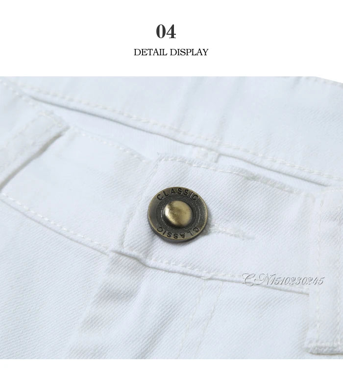 Classic Style Men's Regular Fit White Jeans Business Fashion Denim Advanced Stretch Cotton Trousers Male Brand Pants
