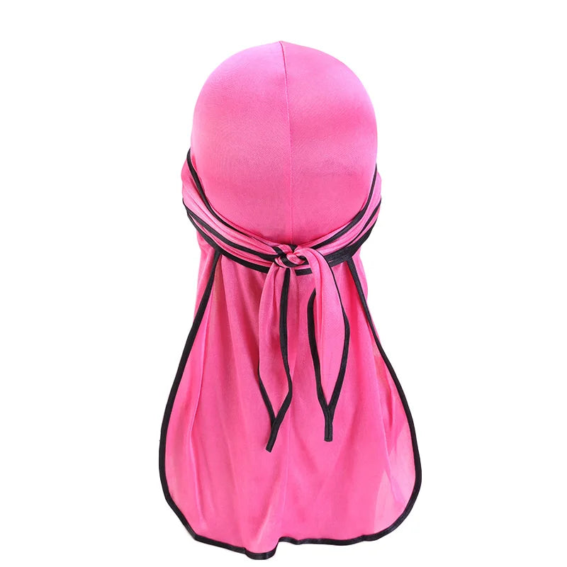 Durag mit langem Schwanz, seidiger Schal, muslimischer Doo Rag, Piratenhut, Durag, Chemo-Mütze, Totenkopfhut, Turban-Haarband, Bandanas, 18 Farben zur Auswahl