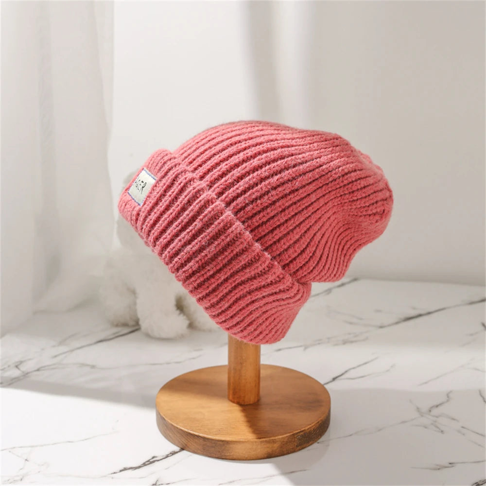 Lose Strickmütze mit großem Kopf, warme Wollmütze für Damen aus Satin, für den Außenbereich, Herbst und Winter, Show, kleine Gesichtskuppelmütze, Kleidungszubehör