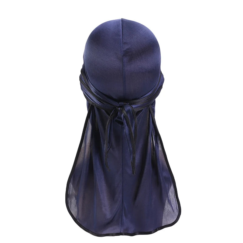 Durag mit langem Schwanz, seidiger Schal, muslimischer Doo Rag, Piratenhut, Durag, Chemo-Mütze, Totenkopfhut, Turban-Haarband, Bandanas, 18 Farben zur Auswahl