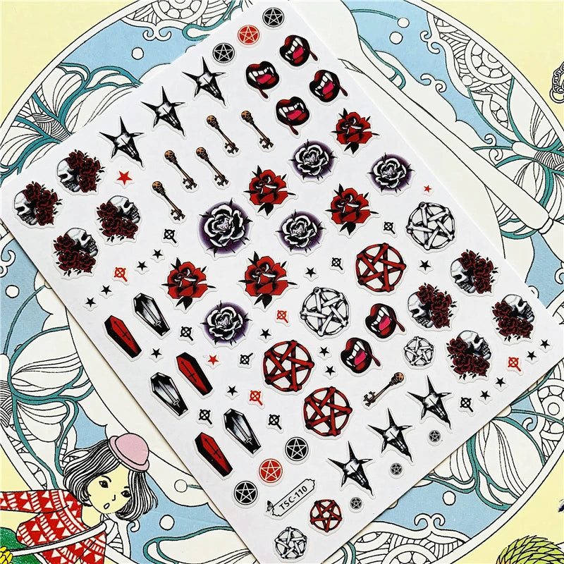 MG201011-38 WG661 Skull head snake sexy woman  3D Back glue Nail Art Stickers Decals Sliders Nail ornament decoration