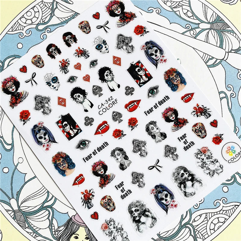 MG201011-38 WG661 Skull head snake sexy woman  3D Back glue Nail Art Stickers Decals Sliders Nail ornament decoration