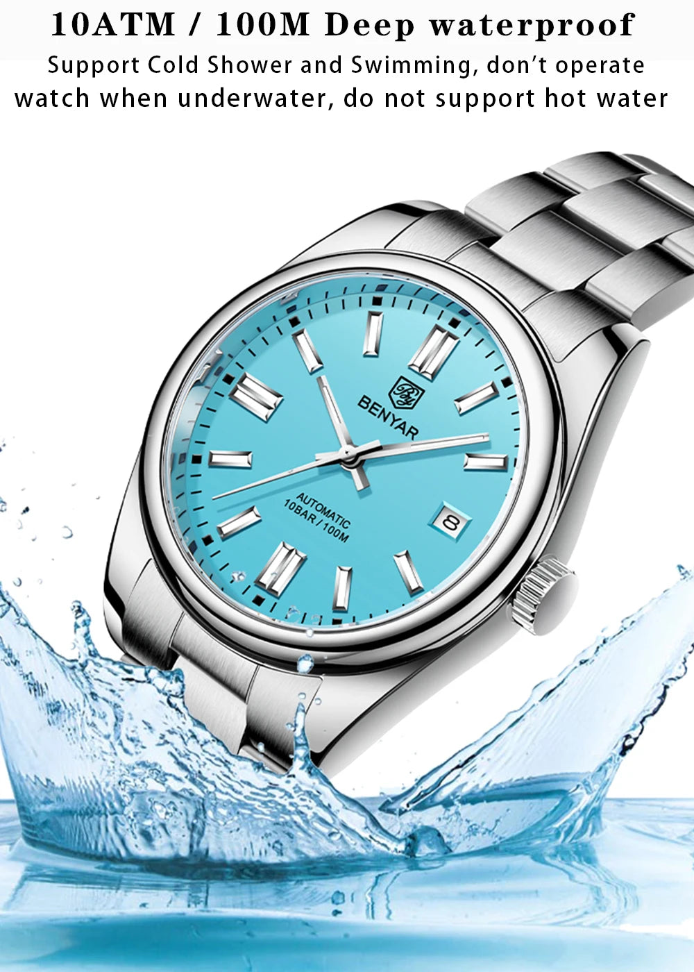 BENYAR Neue Taucheruhr für Männer 10Bar wasserdichte Herren Mechanische Armbanduhren Luxus Edelstahl Automatikuhren