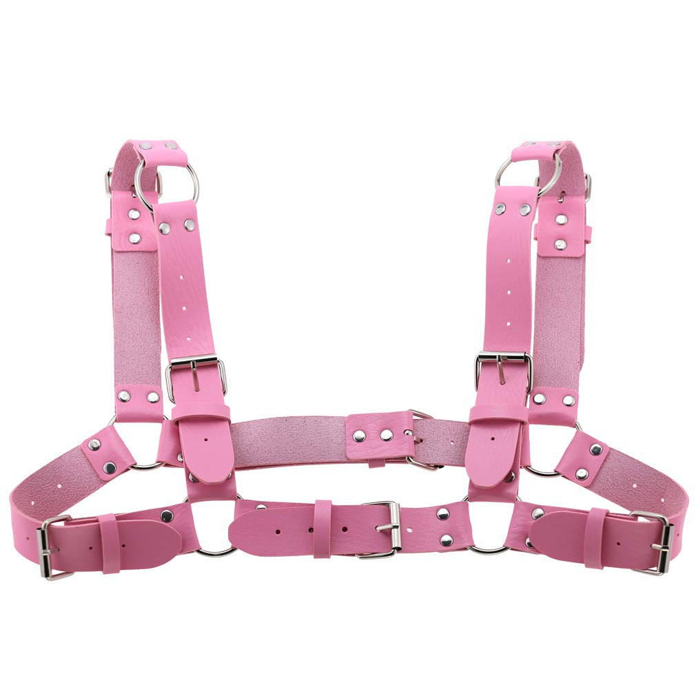 Women Men Sexy Punk Chest Harness Adjustable Caged Metal Body Chain PU Leather Choker Statement Necklace Party Clubwear