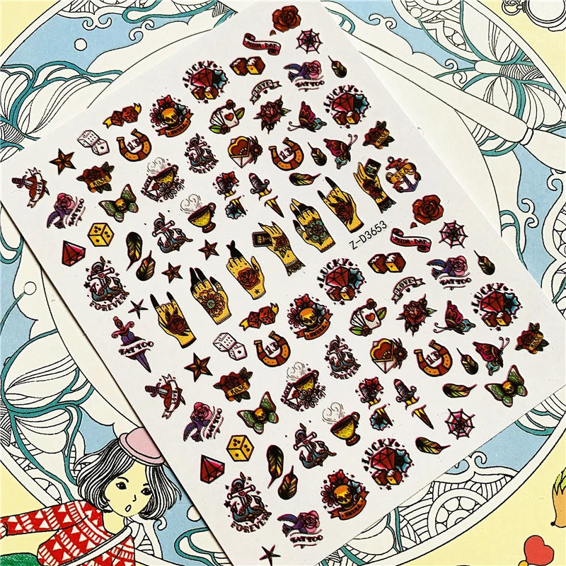 MG201011-38 WG661 Skull head snake sexy woman  3D Back glue Nail Art Stickers Decals Sliders Nail ornament decoration