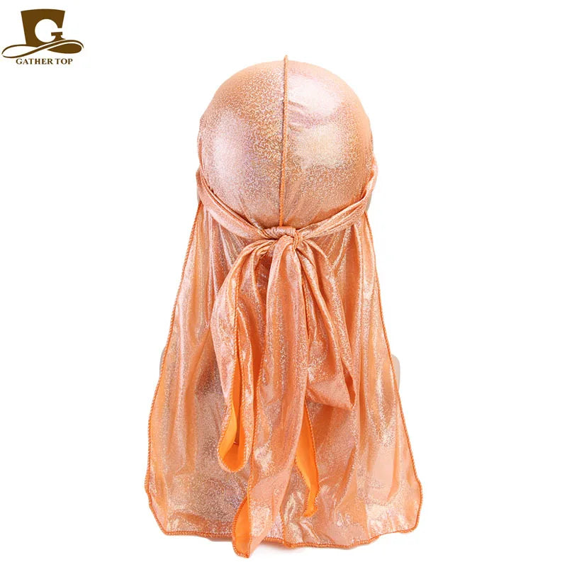 Durag mit langem Schwanz, seidiger Schal, muslimischer Doo Rag, Piratenhut, Durag, Chemo-Mütze, Totenkopfhut, Turban-Haarband, Bandanas, 18 Farben zur Auswahl