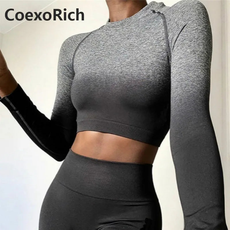 Sport Set Tracksuit Women Fitness Gym Clothing Seamless Yoga Suit Ombre Crop Top Running Tights Leggings Workout Sportswear