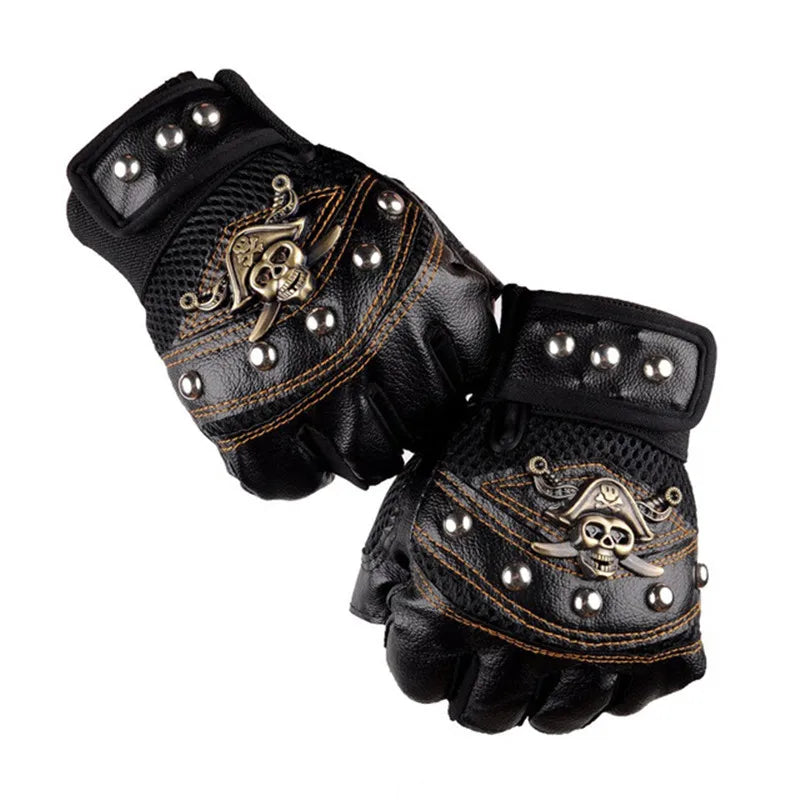 Fingerlose Handschuhe aus PU-Leder mit Totenkopf-Nieten für Herren und Damen, Mode, Hip-Hop, Punk-Handschuhe für Damen im Fitnessstudio, Halbfinger-Handschuhe für Herren