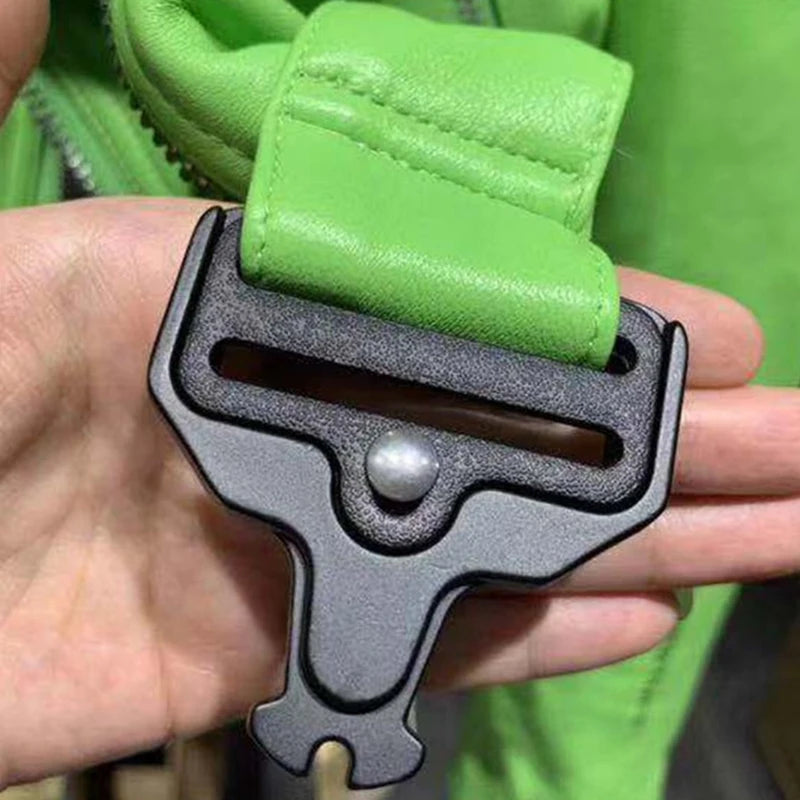 Lautaro Autumn Short Green Soft Faux Leather Biker Jacket Women Long Sleeve Zipper Belt Designer European and American Fashion