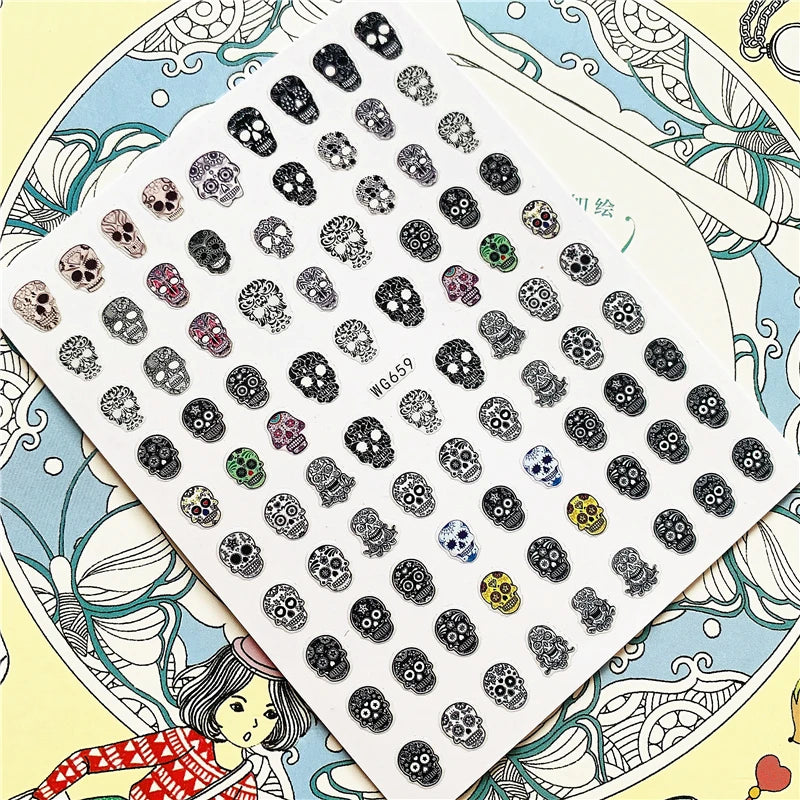 MG201011-38 WG661 Skull head snake sexy woman  3D Back glue Nail Art Stickers Decals Sliders Nail ornament decoration