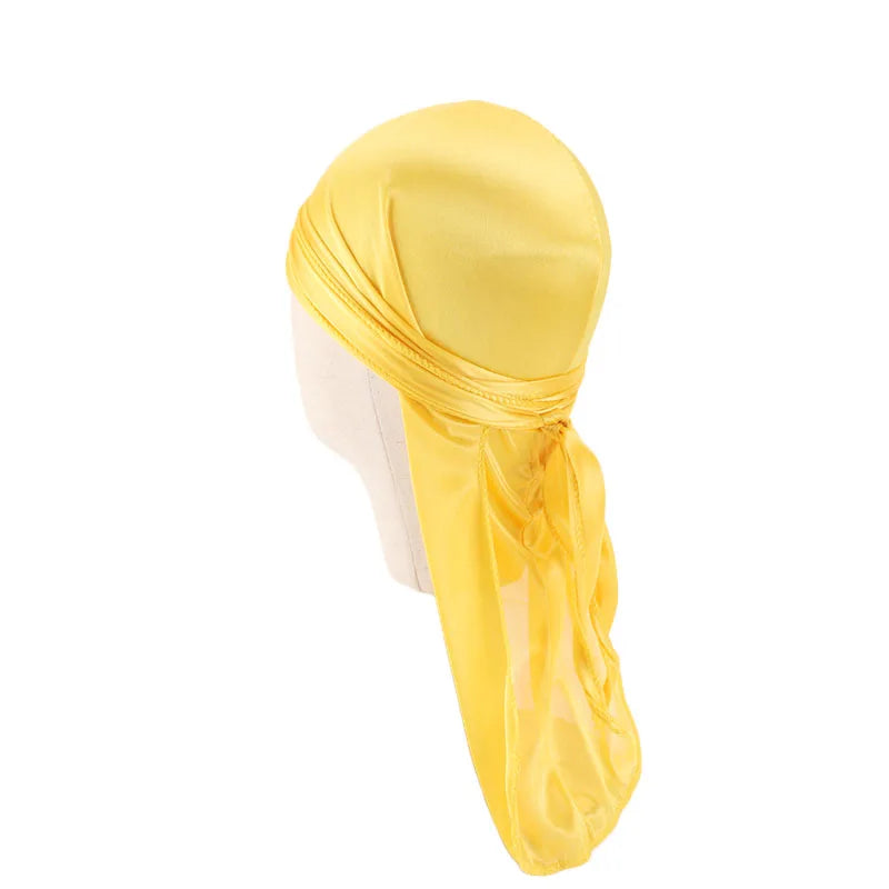Durag mit langem Schwanz, seidiger Schal, muslimischer Doo Rag, Piratenhut, Durag, Chemo-Mütze, Totenkopfhut, Turban-Haarband, Bandanas, 18 Farben zur Auswahl
