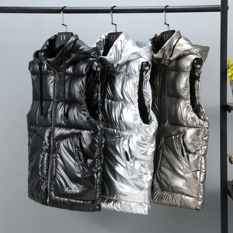 Women Winter Vests Hooded New Short Bright Color Vest Cotton Padded Jacket Sleeveless Female Winter Waistcoat Vest