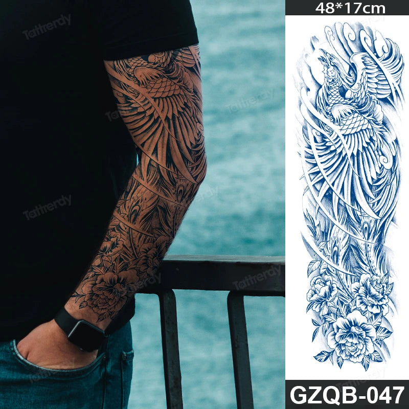 Full Arm Sleeve Temporary Tattoos Juice Ink Lasting Semi Permanent Body Art Sexy Large Fake Tattoo for Men Women Adult Beauty