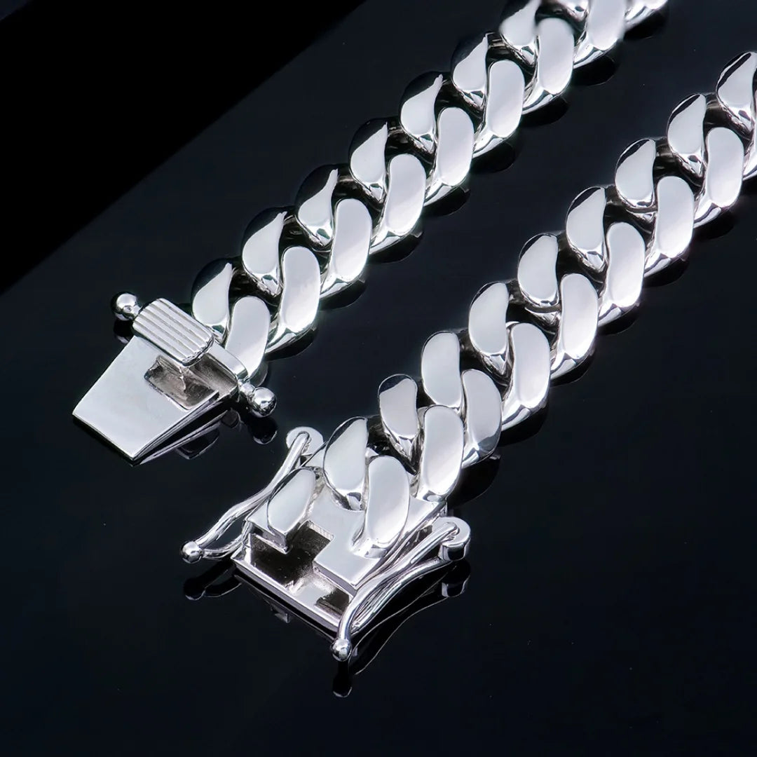 Heavy Metal Style 925 Sterling Silver Hiphop Jewelry Rhodium Plated 18mm Plain Cuban Link Chain Necklace for Rapper