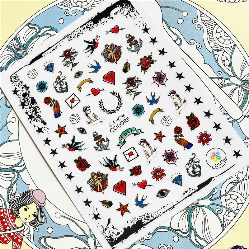 MG201011-38 WG661 Skull head snake sexy woman  3D Back glue Nail Art Stickers Decals Sliders Nail ornament decoration