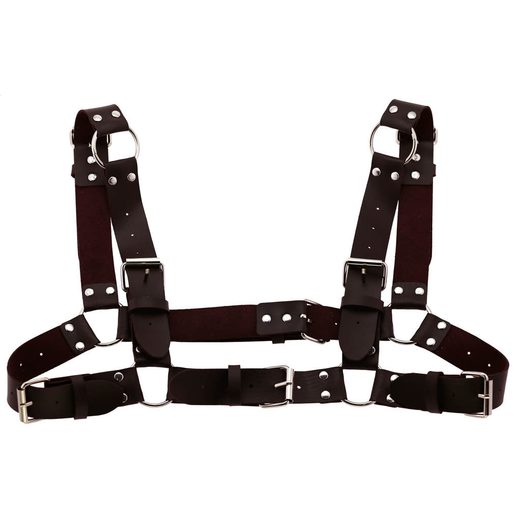 Women Men Sexy Punk Chest Harness Adjustable Caged Metal Body Chain PU Leather Choker Statement Necklace Party Clubwear