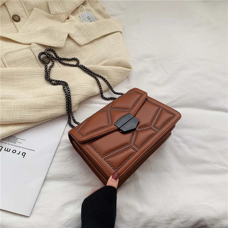 Rivet Chain Brand PU Leather Crossbody Bags For Women hit Simple Fashion Shoulder Bag Lady Luxury Small Handbags