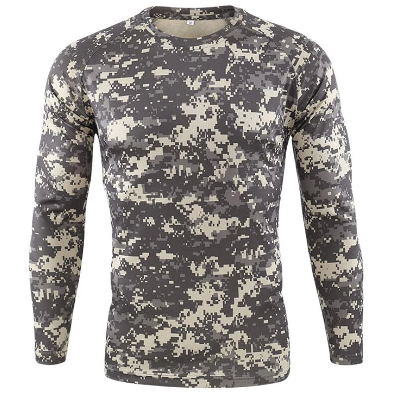 New Long Sleeve T shirts Men Outdoor Tactical Training Camouflage T-shirt Quick Dry Camo Tshirt Hunting Hiking Camping Tee Shirt