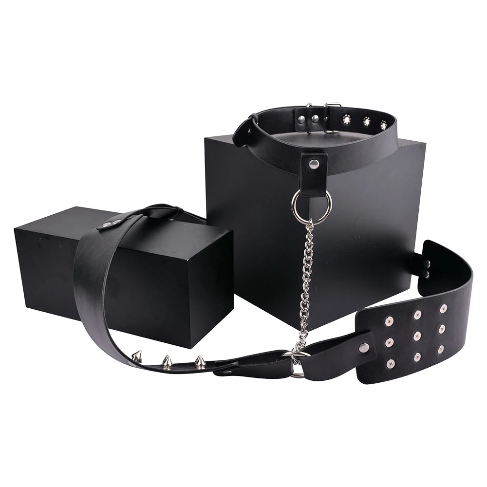 Leather Lingerie With Breast Nail Chest Massage Women's BDSM Toy Neck Bondage