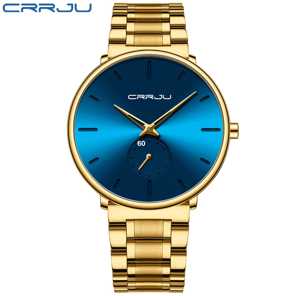 CRRJU Mens Watches Stainless Steel Men's Wrist Watch Casual Luxury Waterproof Sport Watch for Men Quartz Watch Relogio Masculino